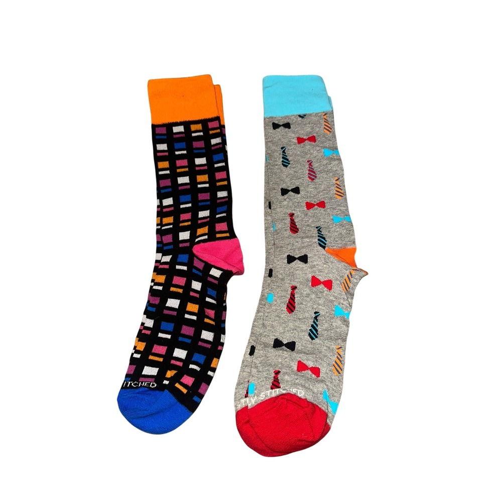 NWOT Unsimply Stitched Mens Crew Socks Lot of 2 Geometric Bow Tie Necktie Print